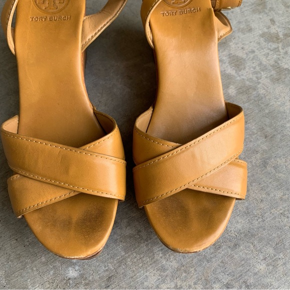 Tory Burch Almita Wood Leather Wedge Platform Sandals Size 8 - Picture 8 of 14